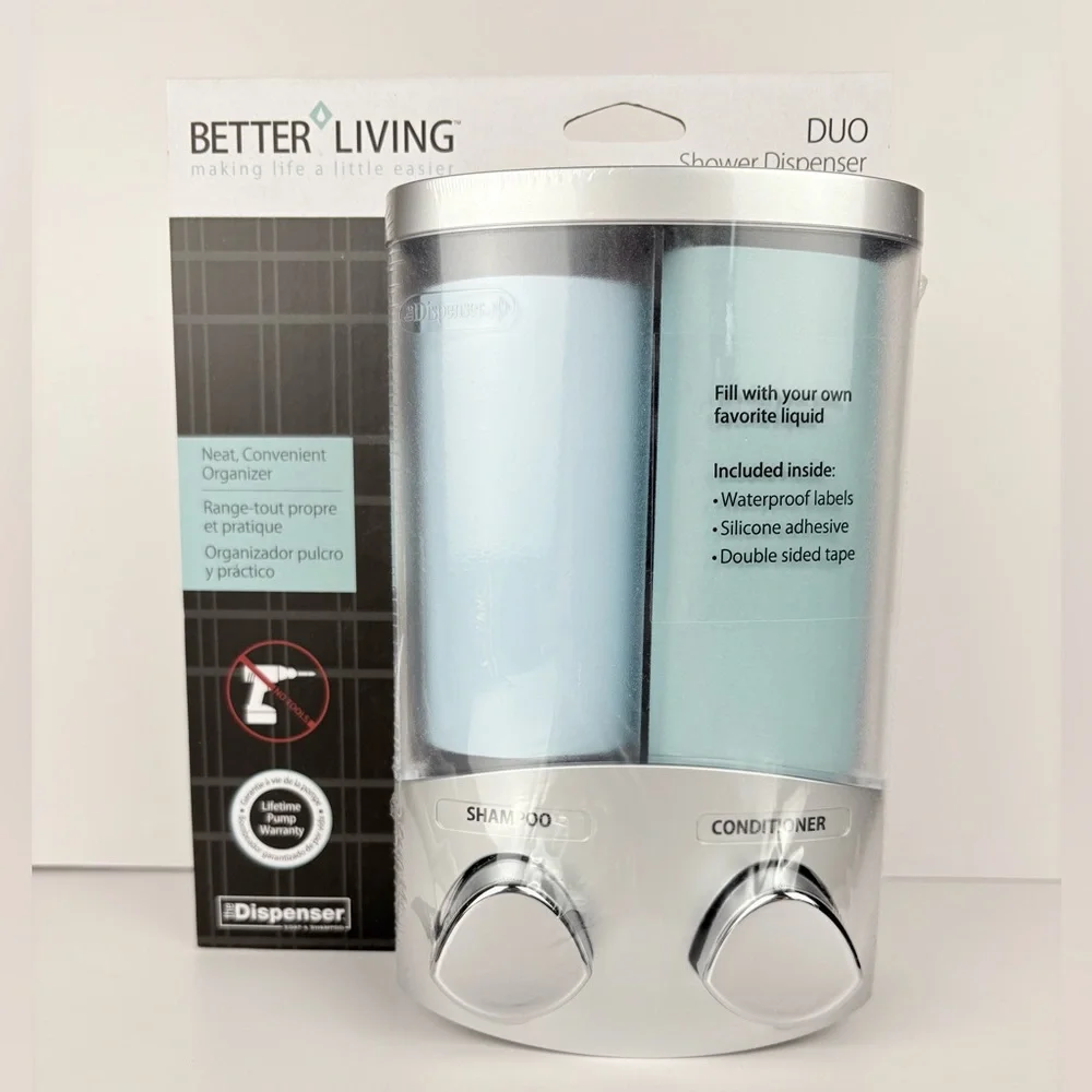 Better Living Products DUO 2-Chamber Shower Dispenser-No Tools Installation